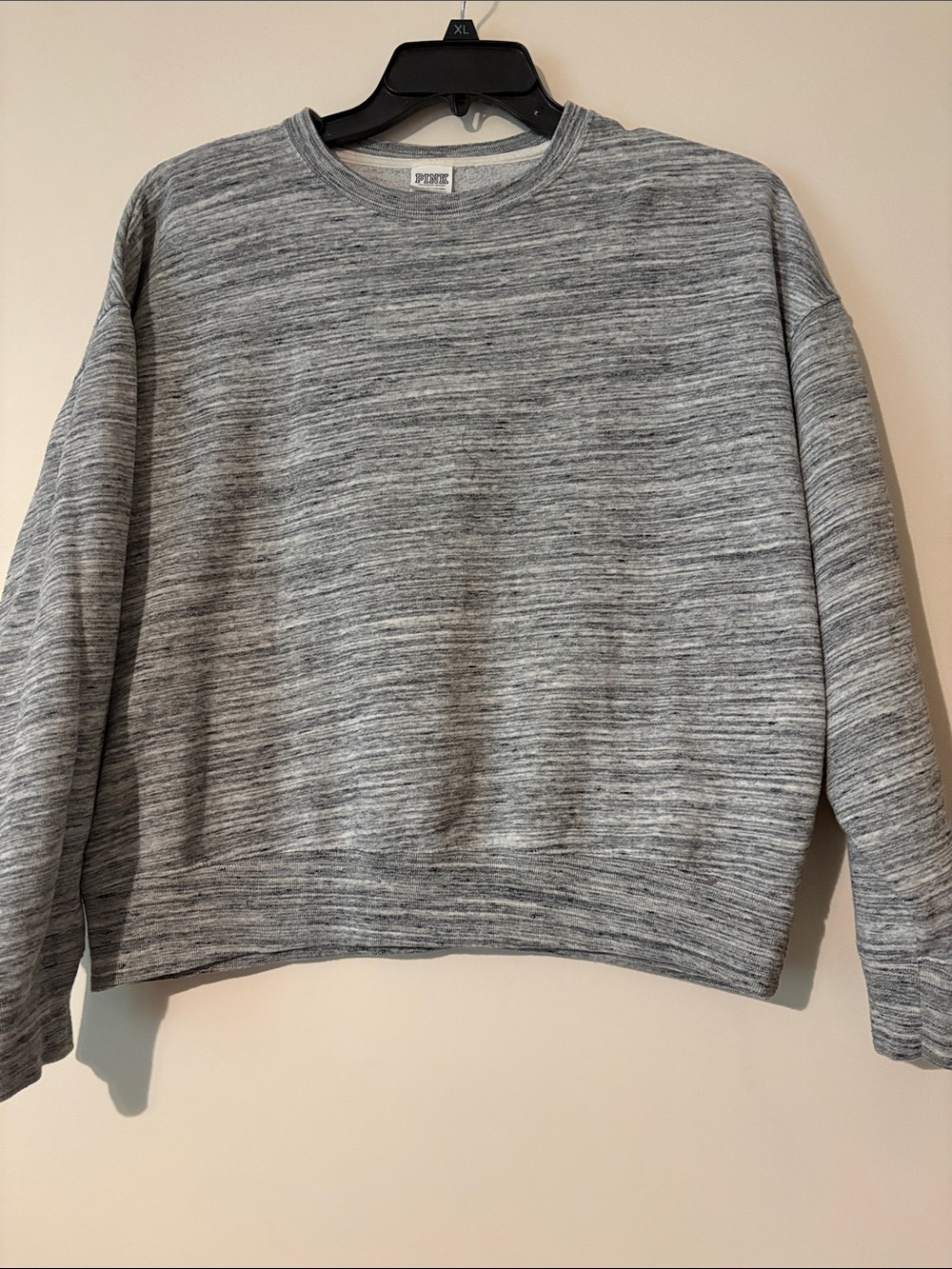 PINK Victoria's Secret Gray Marled Crewneck Sweater box cut OVERSIZED small